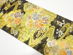 未使用品　本金箔二重　雲に流水・牡丹・菊模様織り出し　袋帯